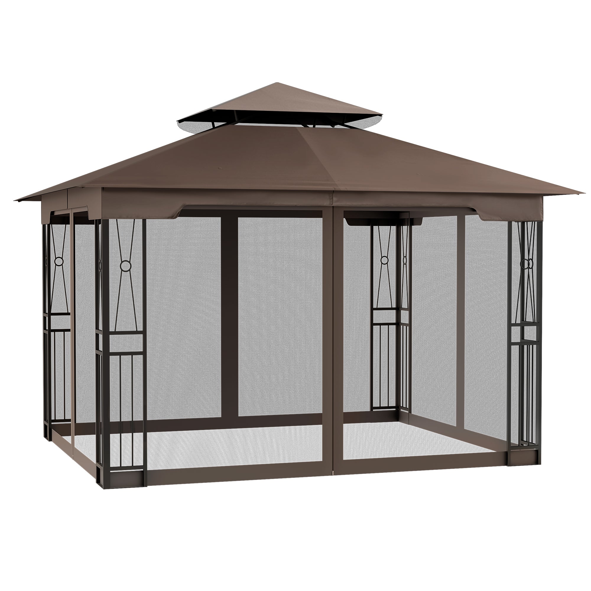 EGEIROS LIFE 12 Ft. X 10 Ft. Double Roof Patio Gazebo With Mosquito Net (Brown)