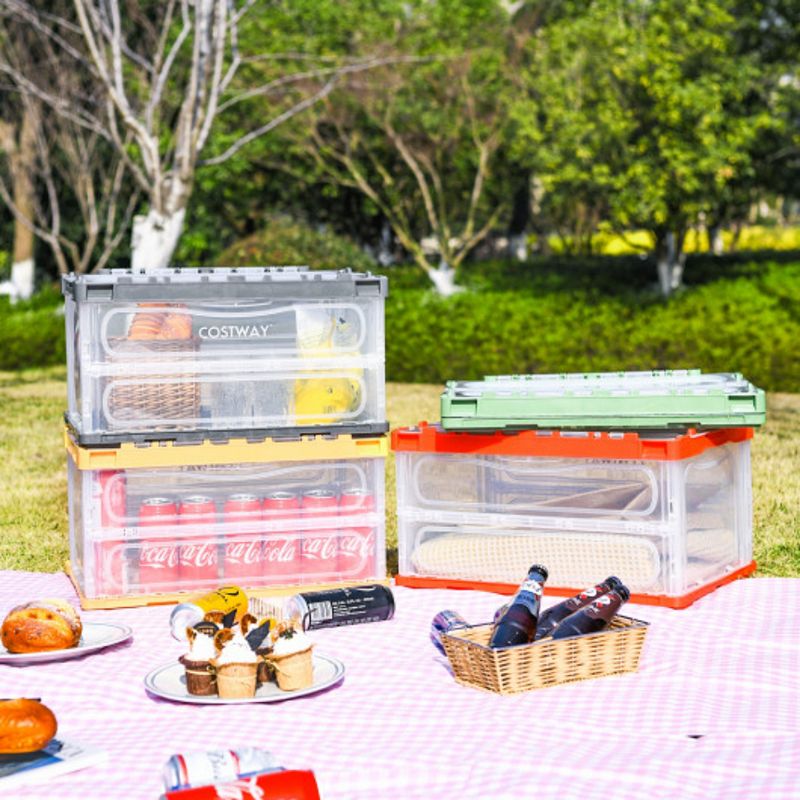 Collapsible and Stackable Plastic Storage Bins with Attached Lid-4 Pack