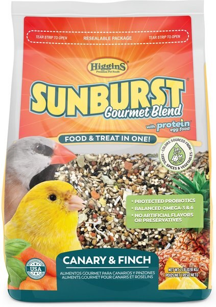 Higgins Sunburst Gourmet BlendBird Seed and Grains Canary and Finch Bird Food， 2-lb bag