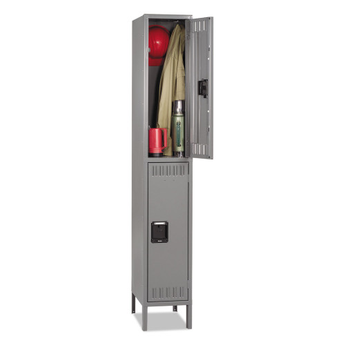 Tennsco Double Tier Locker with Legs， Single Stack， 12w x 18d x 78h， Medium Gray (DTS1218361MG)