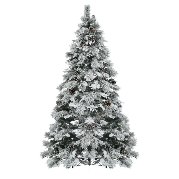 7.5FT PreLit Spruce Snow Flocked Christmas Tree with Pine Cones