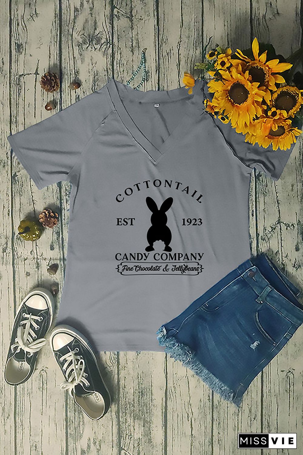 Cottontail V Neck Graphic Tee