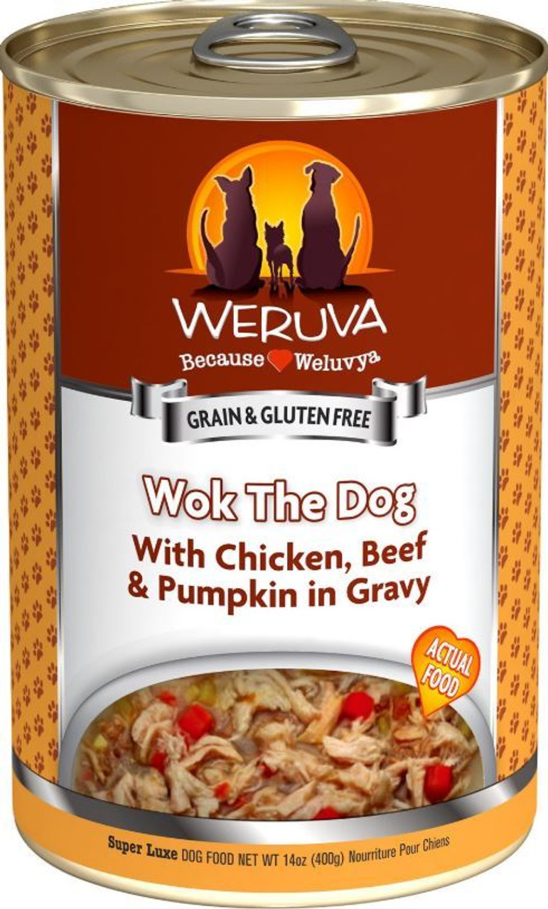 Weruva Wok The Dog With Chicken， Beef and Pumpkin In Gravy Canned Dog Food， 14 Oz.