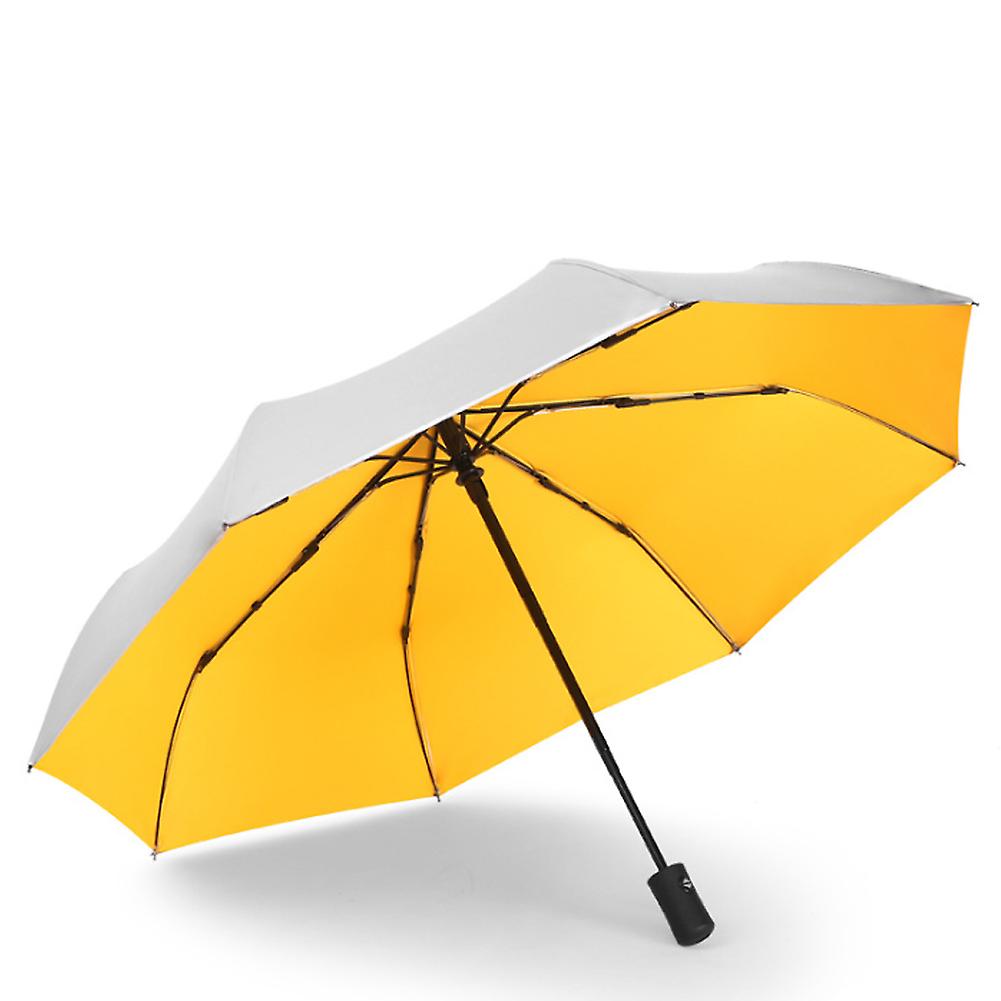 Portable 3 Folding Automatic Parasols Anti-uv Sun Rain Umbrella Yellow For Outdoor Travel