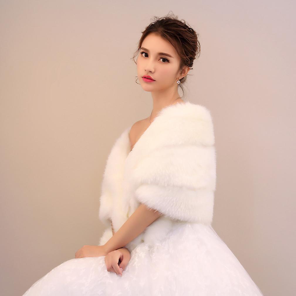 White Gorgeous Bridesmaid Wedding Wrap Fluffy Dress Cape Faux Fur Shawl Wrap Bridal Fur Scarf