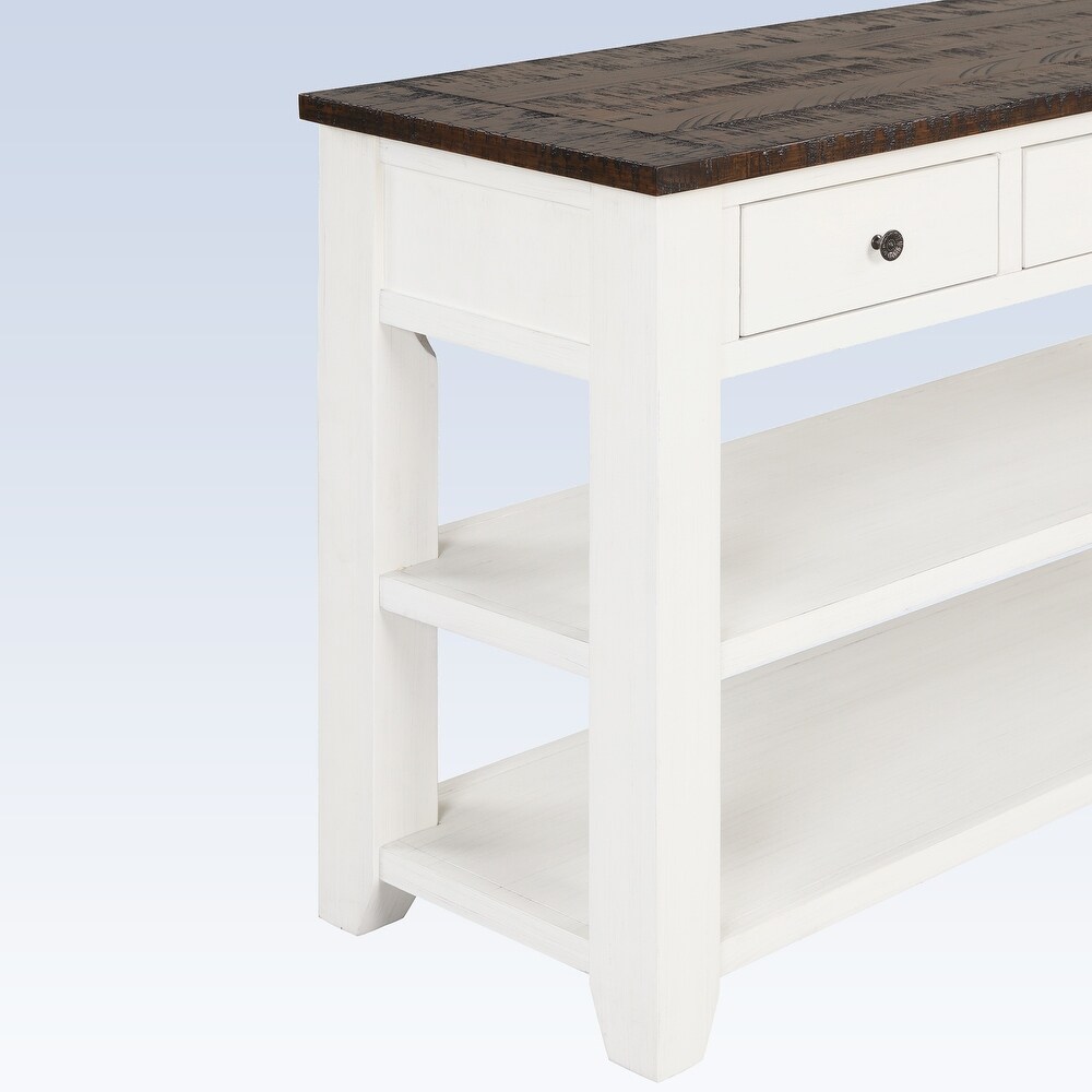 Modern Solid Pine Wood Top Console Table with Drawers and Shelves