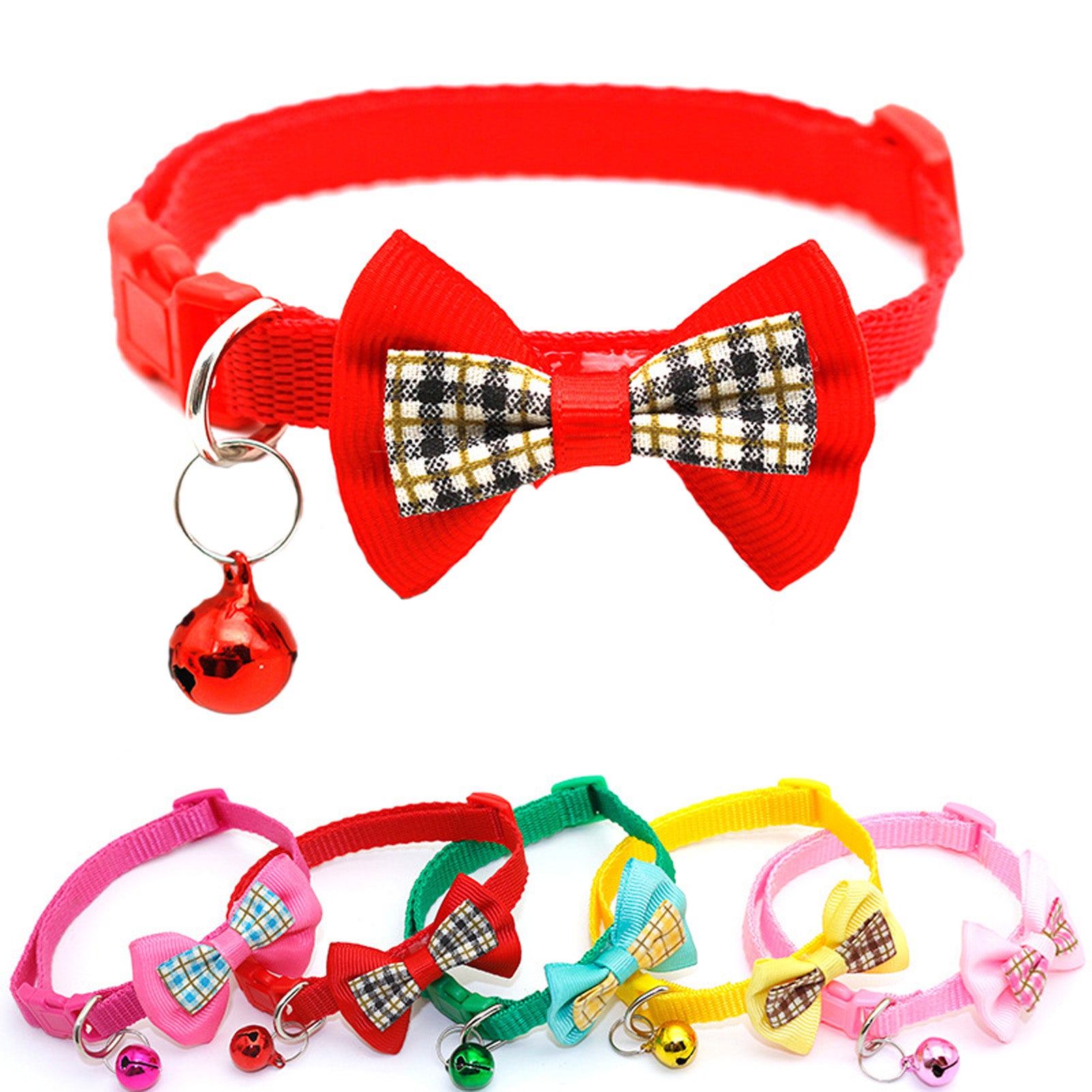 CHBORLESS 2 Pcs Nylon Cat Collar with Bell Bow Tie Flower Adjustable Puppy Kitten Collar，Red