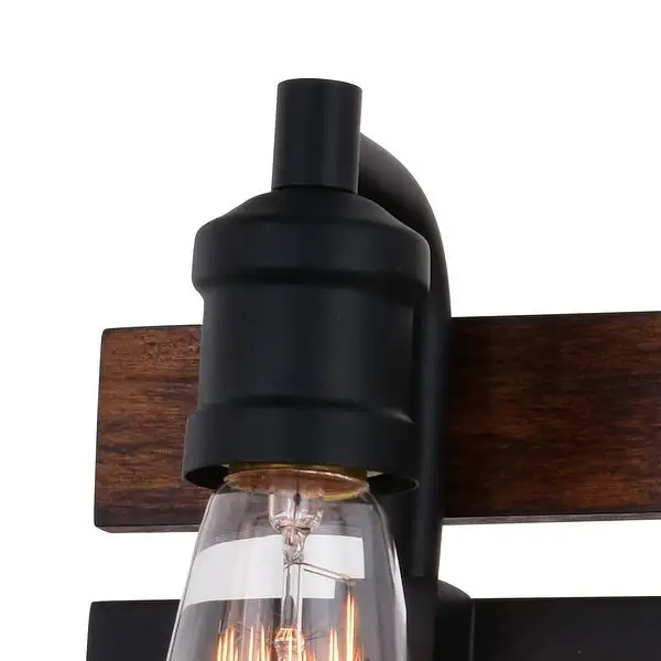 Carrington Black and Solid Wood Walnut Finish Slat Farmhouse Bathroom Vanity Light Fixture