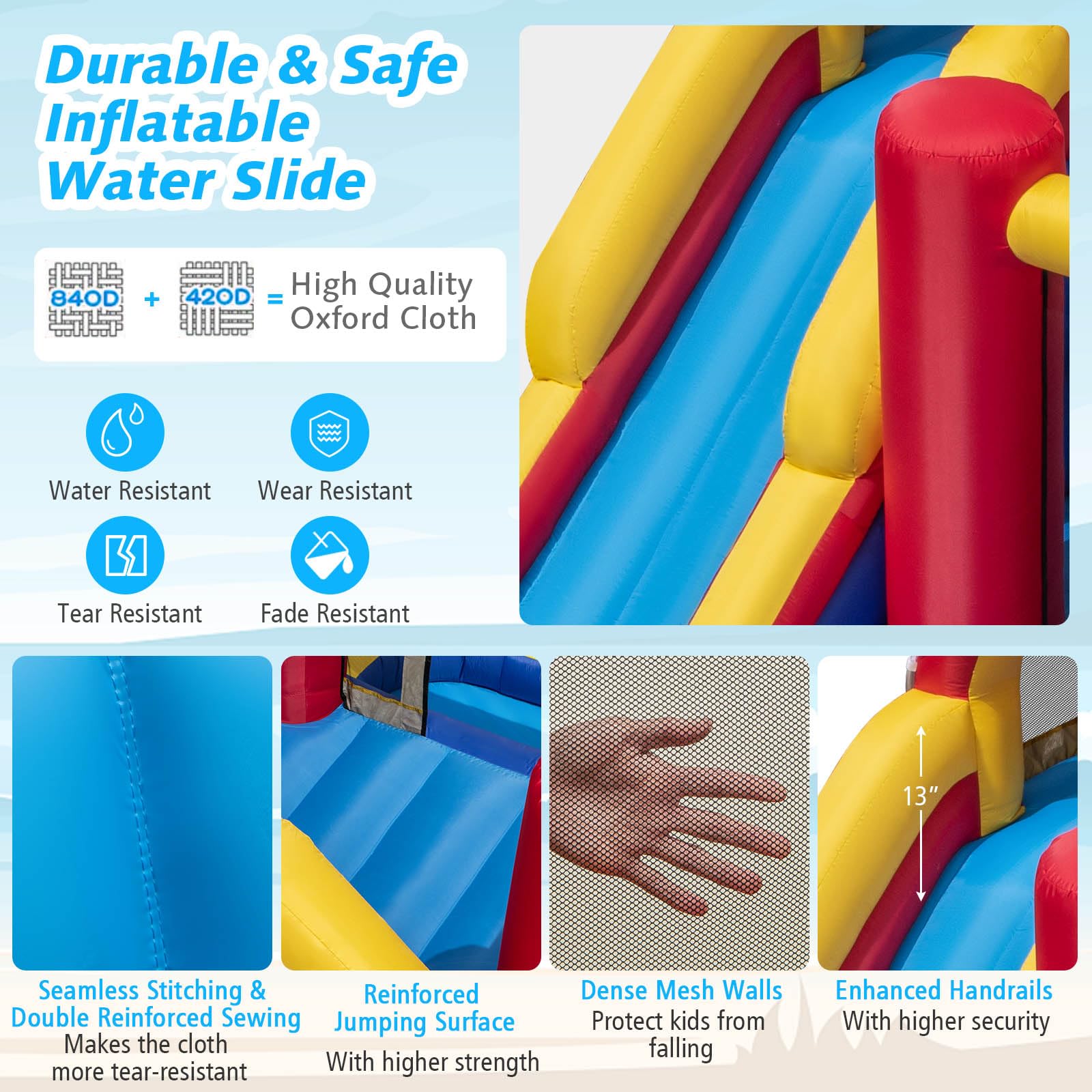 BOUNTECH Inflatable Water Slide, 7 in 1 Mega Waterslide Park Bounce House for Outdoor Fun w/Long Slide