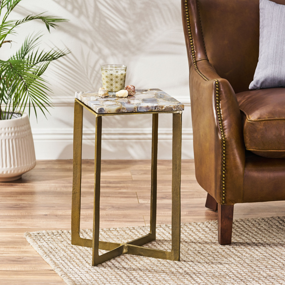 Bridger Boho Glam Handcrafted Aluminum Side Table with Agate Marble Top   Contemporary   Side Tables And End Tables   by GDFStudio  Houzz