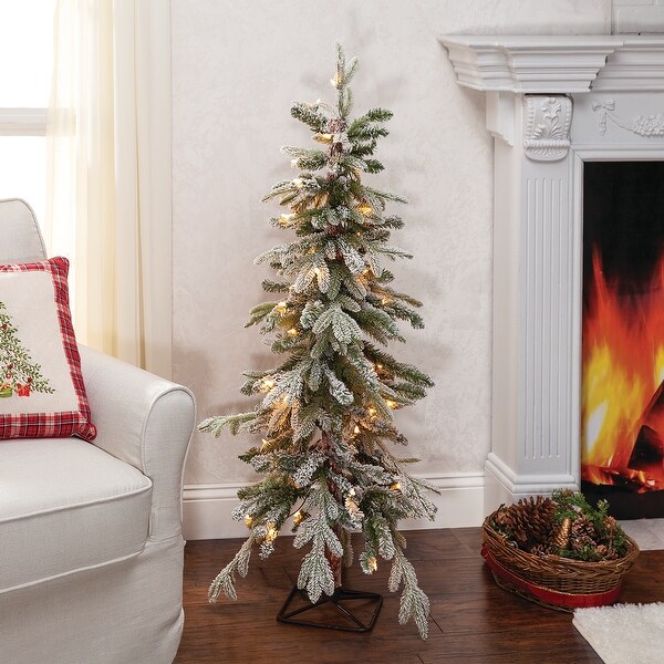 4 Foot Pre Lit Flocked Natural Cut Alpine Tree with 50 LED Lights