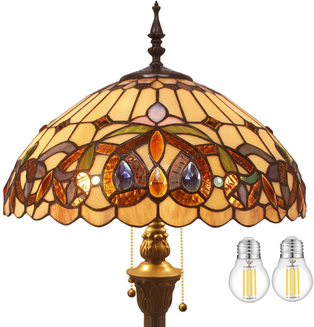 BBNBDMZ Tiffany Floor Lamp Serenity Victorian Stained Glass Standing Reading Light 16X16X64 Inches Antique Pole Corner Lamp Decor Bedroom Living Room  Office S021 Series