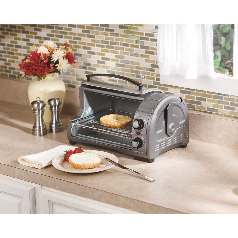 Hamilton Beach Easy Reach 1200 W 4-Slice Grey Toaster Oven with Roll-Top Door 31334D