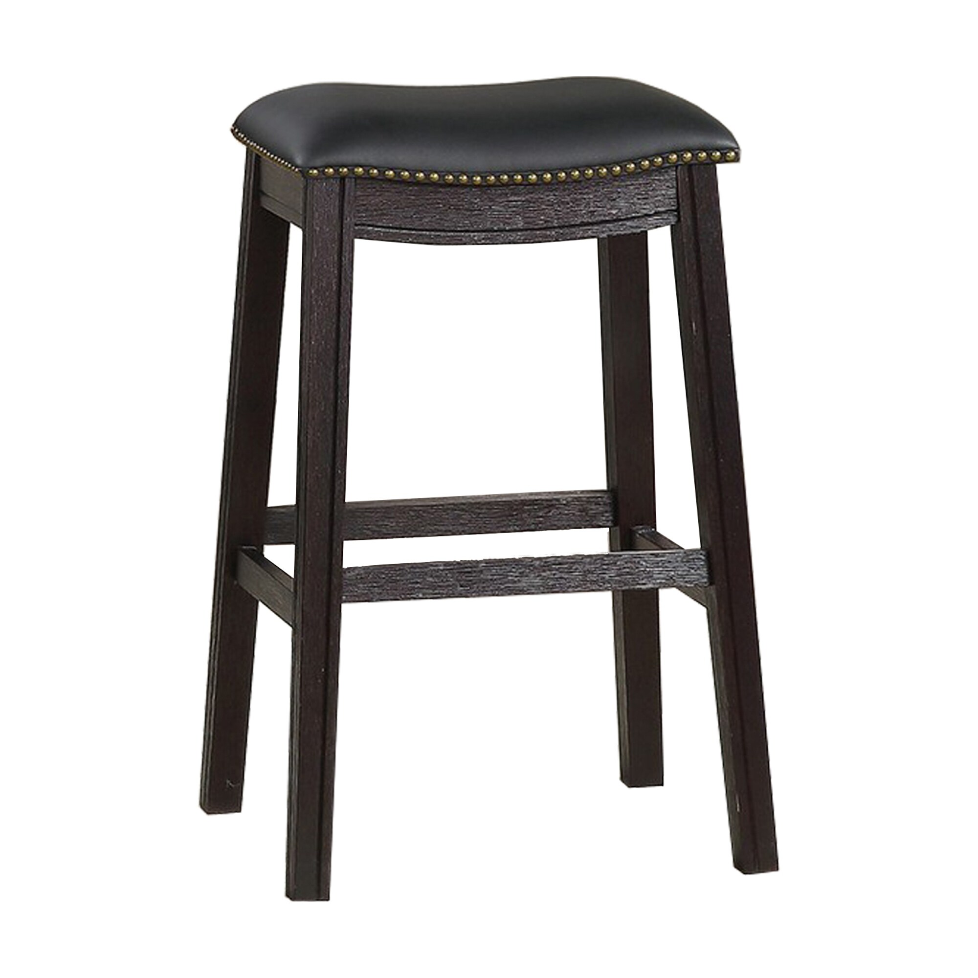 Curved Leatherette Bar Stool with Nailhead Trim， Set of 2， Black