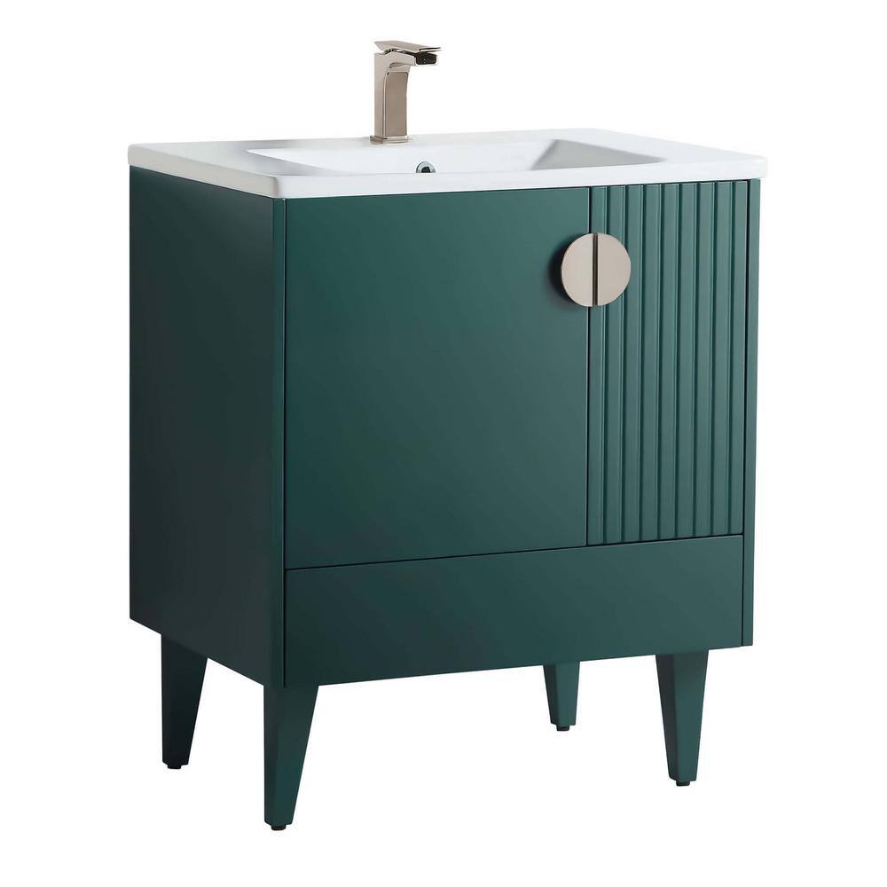 FINE FIXTURES Venezian 30 in. W x 18.11 in. D x 33 in. H Bathroom Vanity Side Cabinet in Green with White Ceramic Top VN30GN-VNHA1SN