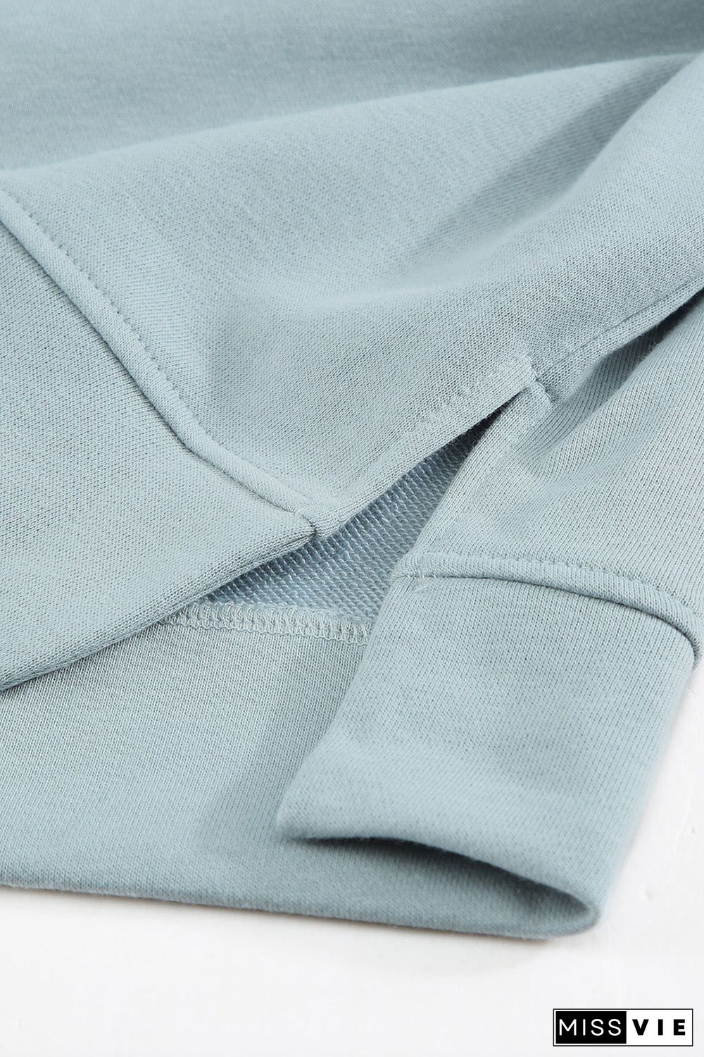 Sky Blue Drop Shoulder Slit Hem Casual Hoodie