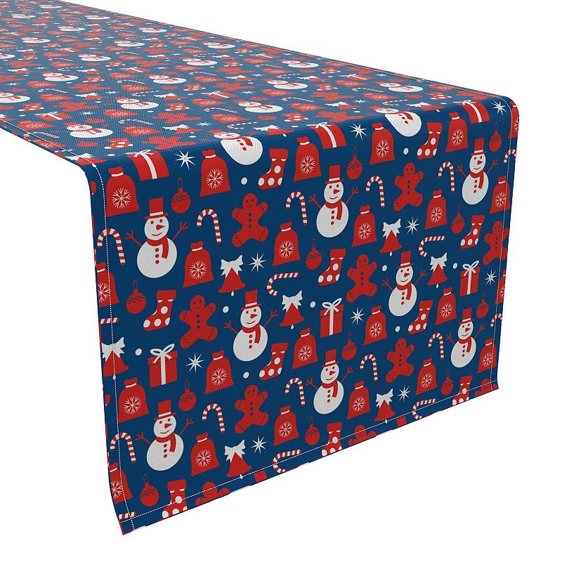 Table Runner， 100% Cotton， 16x72， Red Christmas Symbols