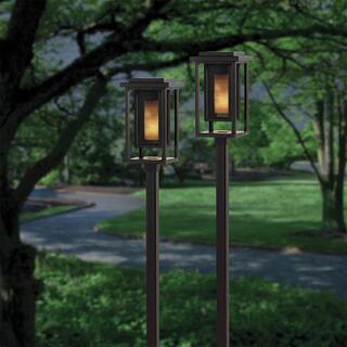 Hampton Bay Ambrose Solar 6 Lumens Matte Black Integrated LED Modern Flicker Flame Torch Path Light (2-Pack) Weather Resistant 93331