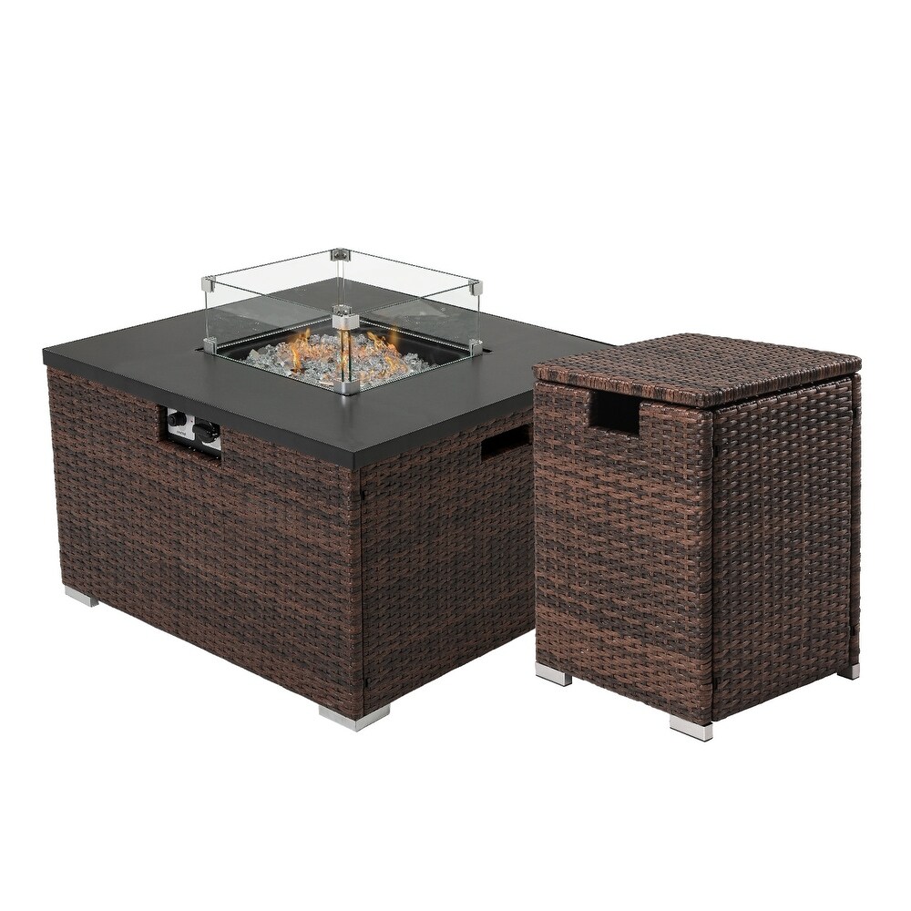 COSIEST Outdoor Propane Fire Pit Espresso Wicker Fire Table