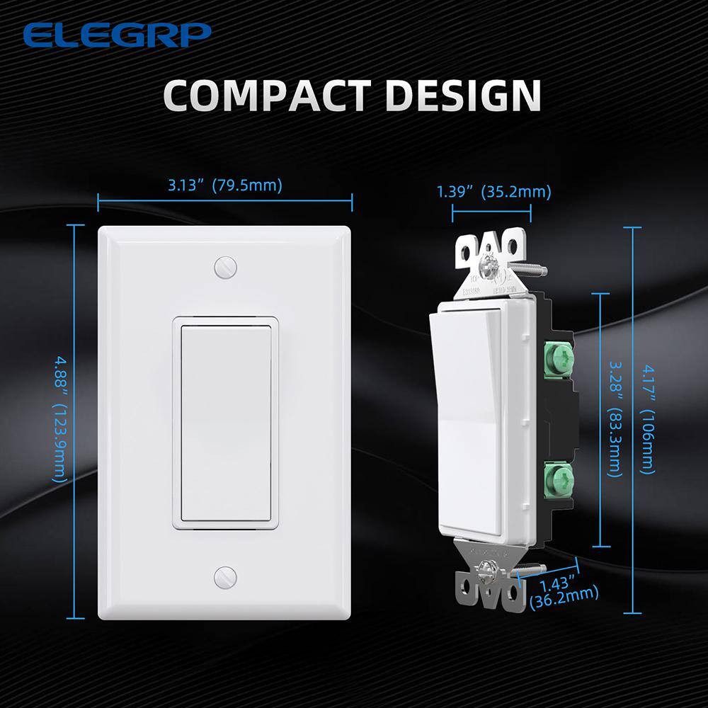 ELEGRP Decor 15 Amp Single Pole Rocker Light Switch with Wall Plate White (10-Pack) 1004A