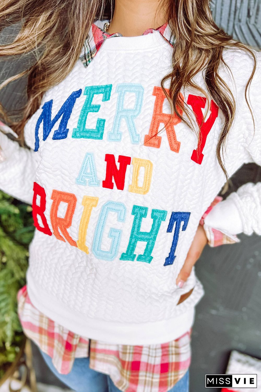 Merry And Bright Cable Knit Pullover Sweatshirt