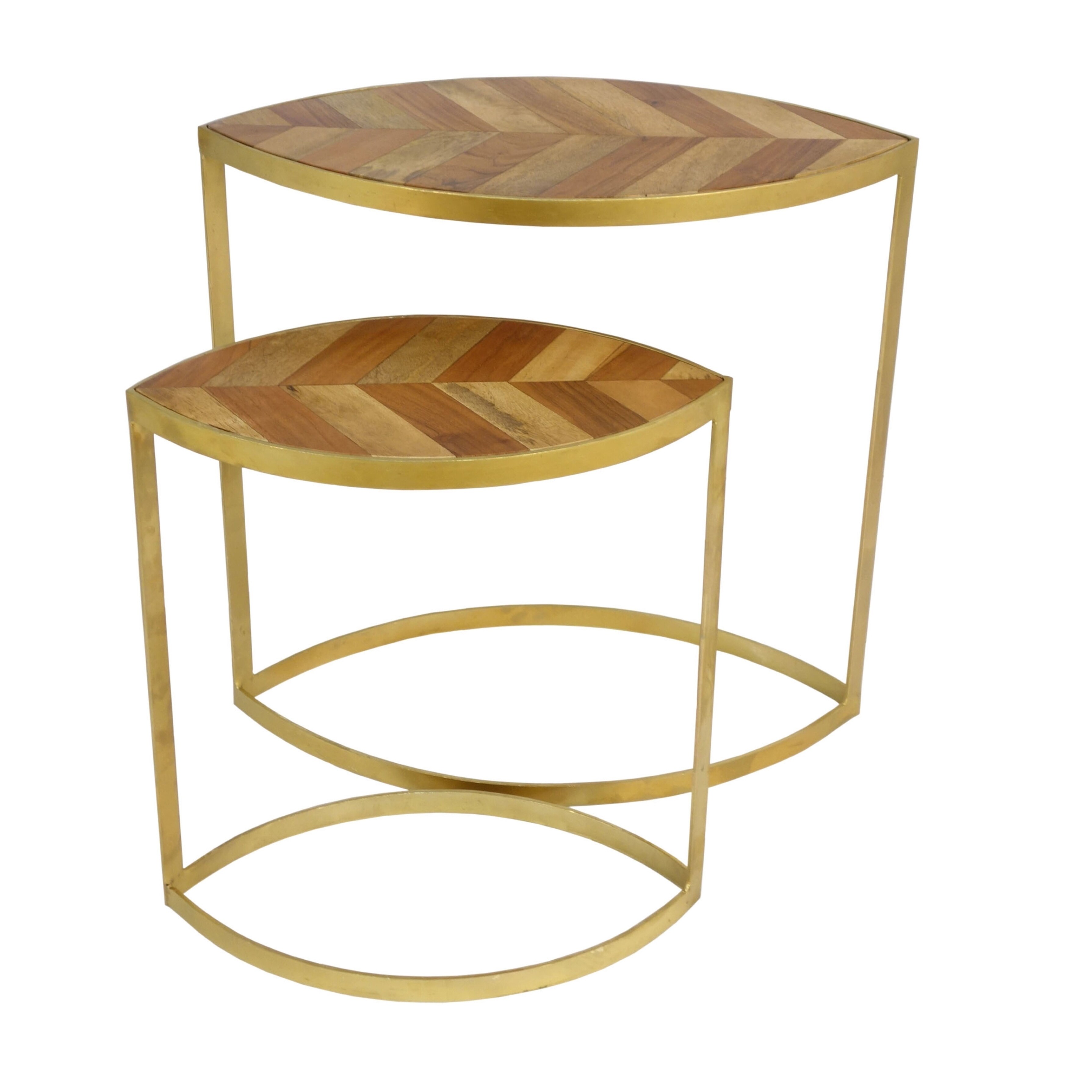 AandB Home Iron Leaf Side Tables - Set of 2 - Gold/Brown