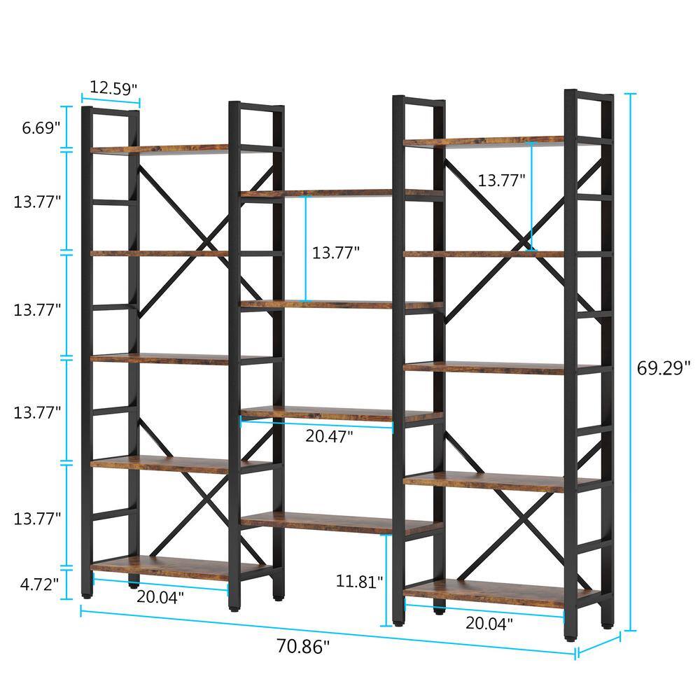 Tribesigns Earlimart 70.9 Vintage Brown Wood Triple Wide 5-Shelf Bookcase Industrial Etagere Large Open Bookshelf for Display TJHD-HOGA-C0222