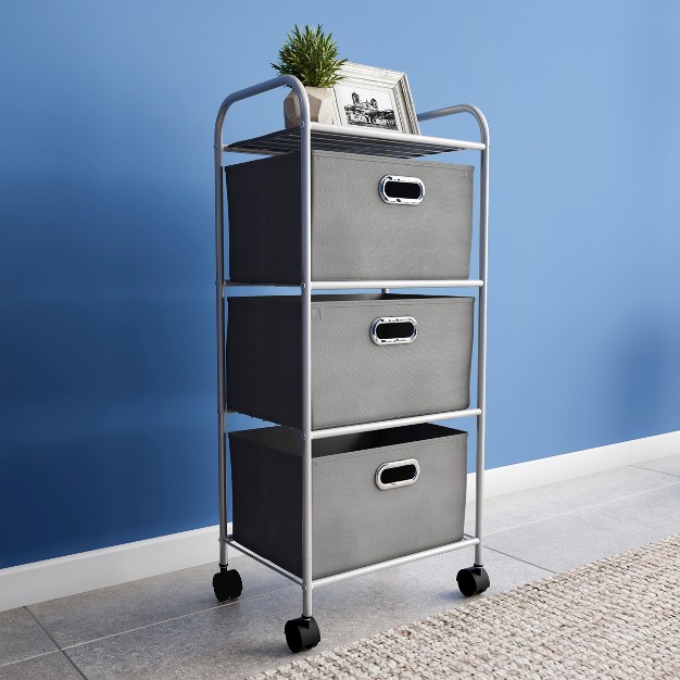 Hastings Home 3 drawer Metal Rolling Storage Cart Gray And Silver