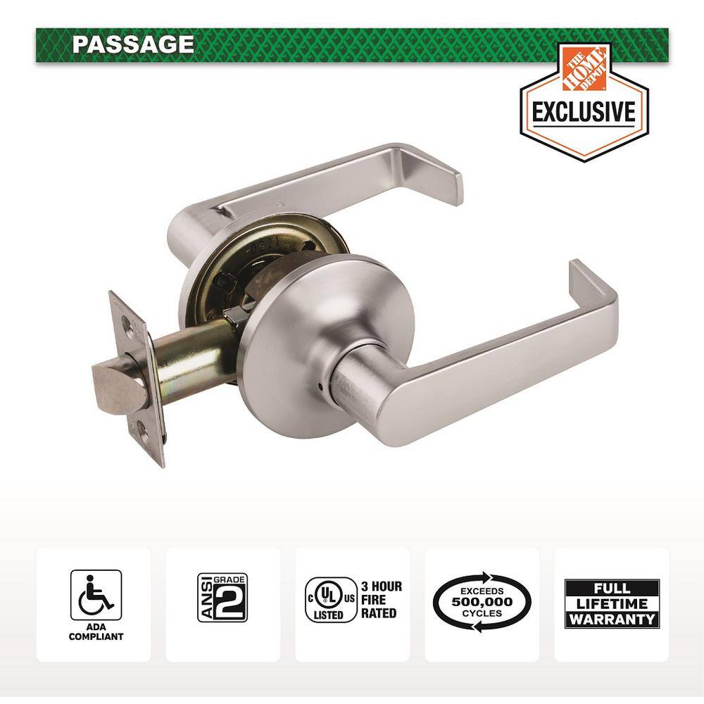 Universal Hardware Universal Hardware Light Duty Commercial Passage (hallcloset) Lever ADA UL 3-Hr Fire ANSI Grade 2 Satin Chrome Finish UH40047