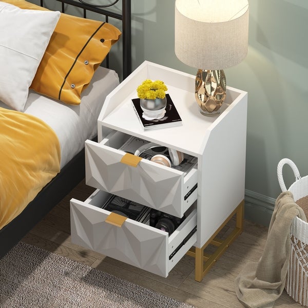 Set of 2 white 2 drawers nightstand， beside end table for living room