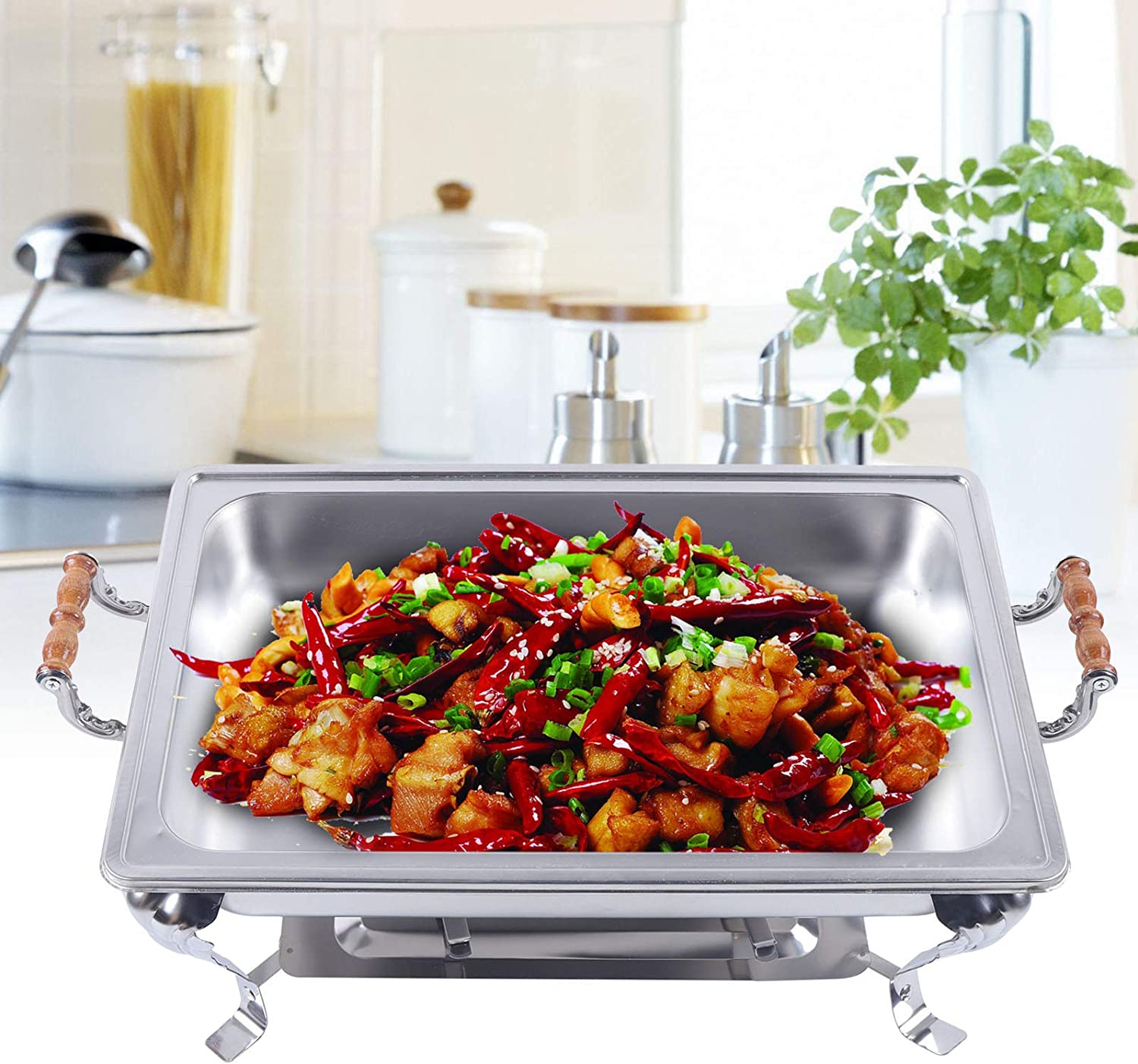 Loyalheartdy 8QT Stainless Steel Chafer Chafing Dish Buffet Set Silver Rectangle Buffet Party Food Warmer 25.98*14.17*15.74In