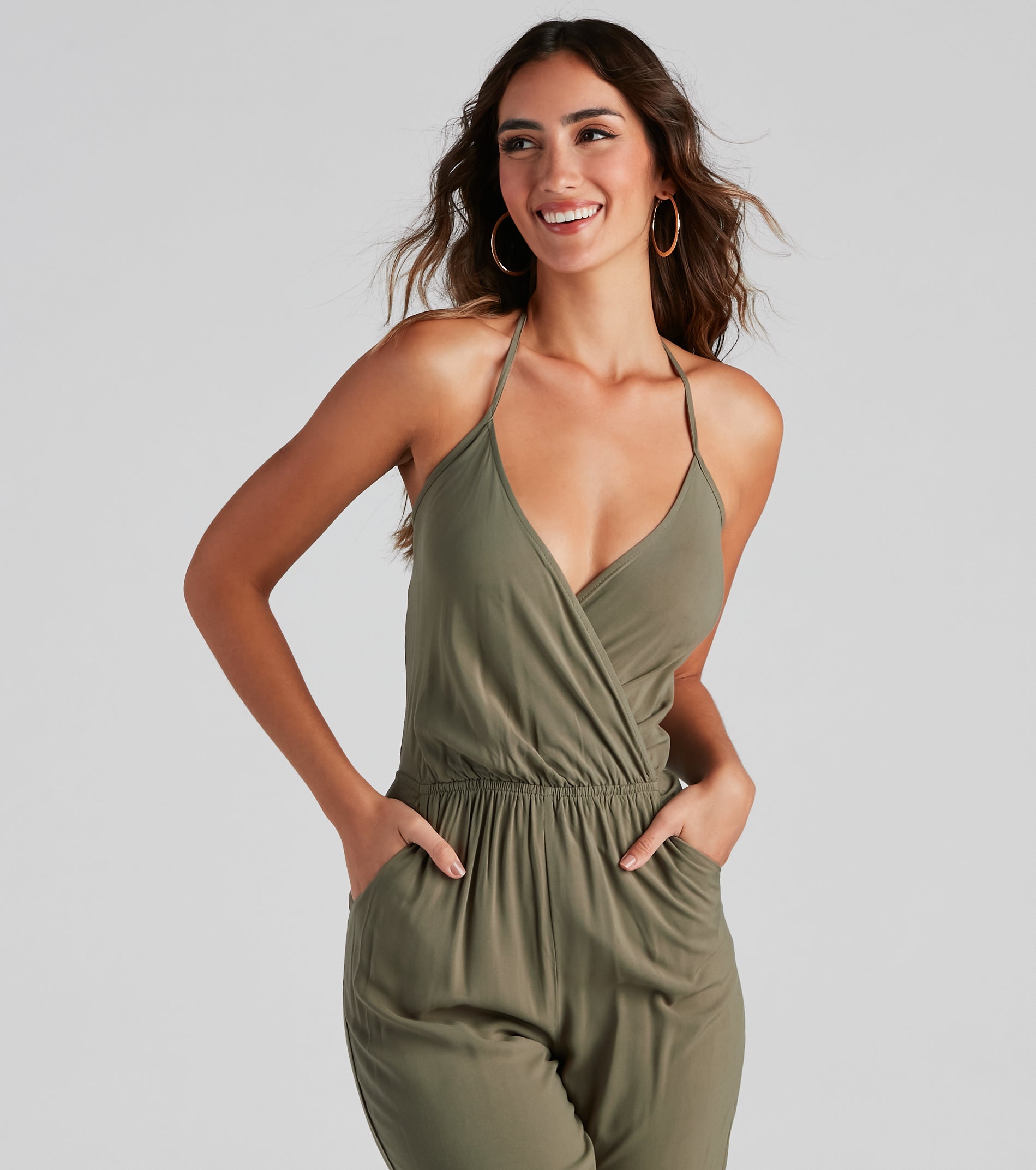 Plunging Into Basics Surplice Jumpsuit