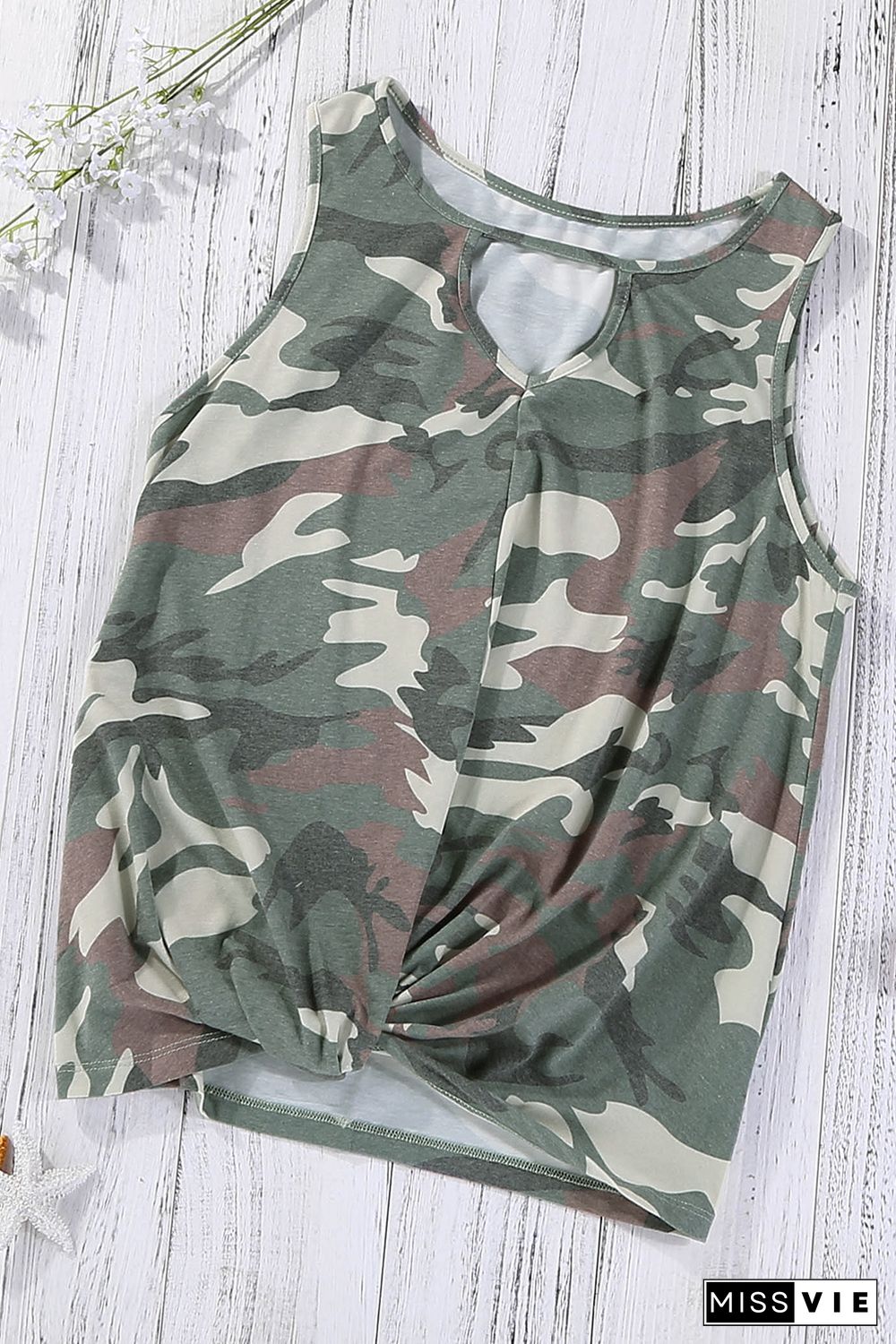 Camo Print Twist Hemline Tank Top