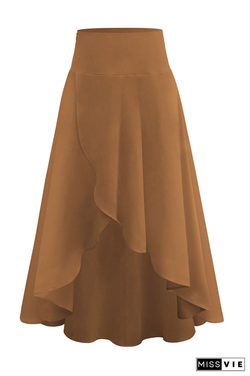 High Waist Plain Split Ruffle Skirt Dress