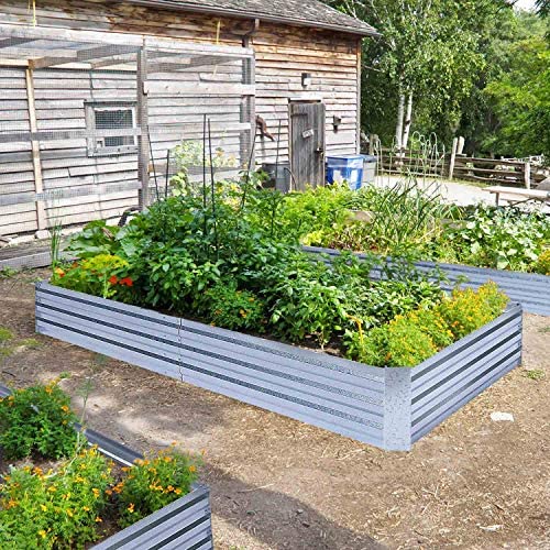 FOYUEE Galvanized Raised Garden Beds for Vegetables Large Metal Planter Box Steel Kit Flower Herb, 8x4x1ft