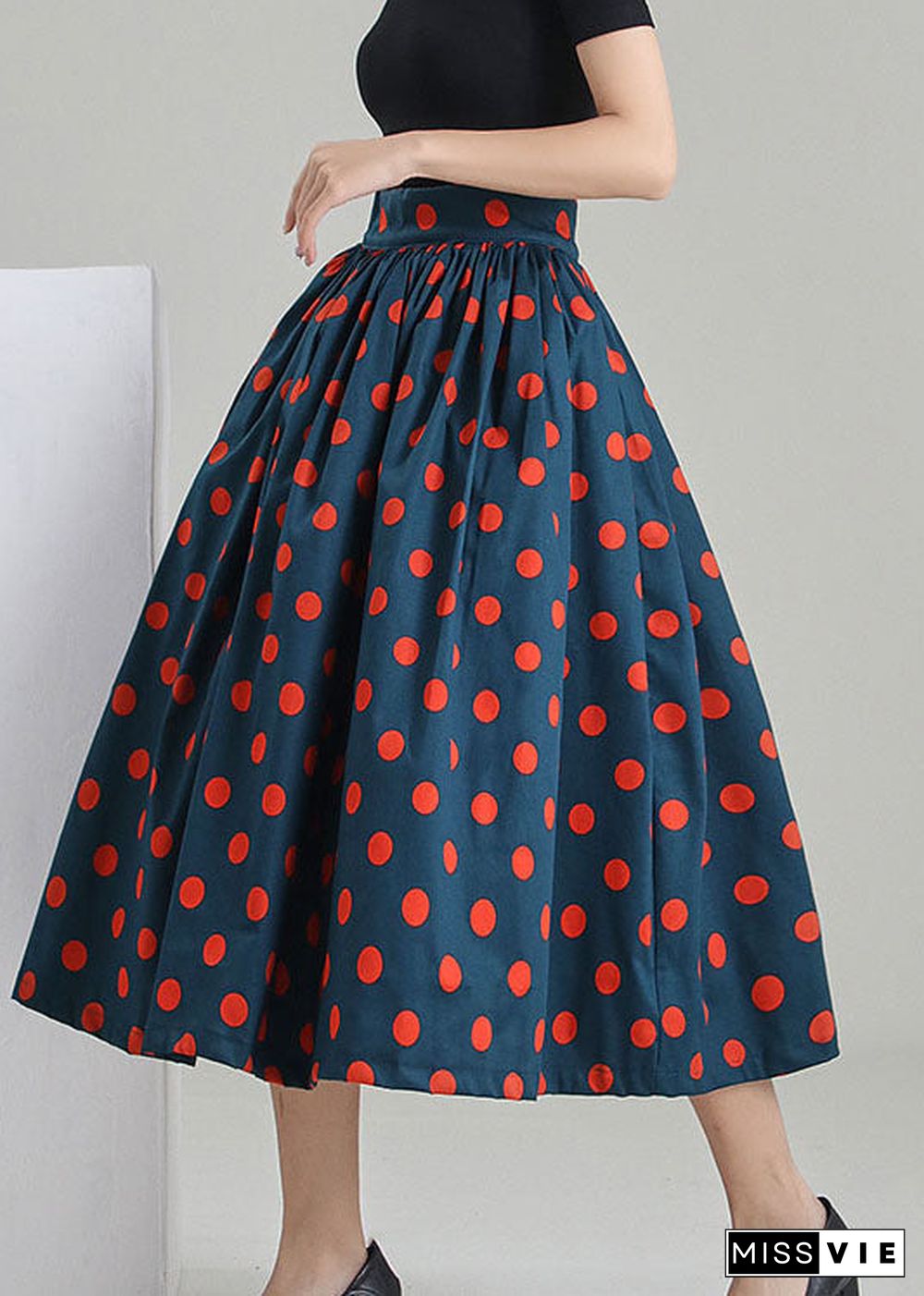 French Peacock blue dot print cirlce skirts Spring