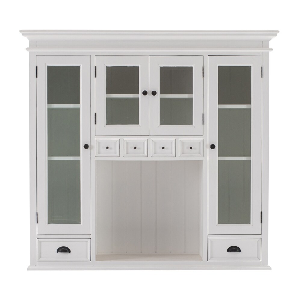 NovaSolo Halifax Coastal White Kitchen Hutch Cabinet  Solid Mahogany Frame  57.09 x 19.69 x 86.61