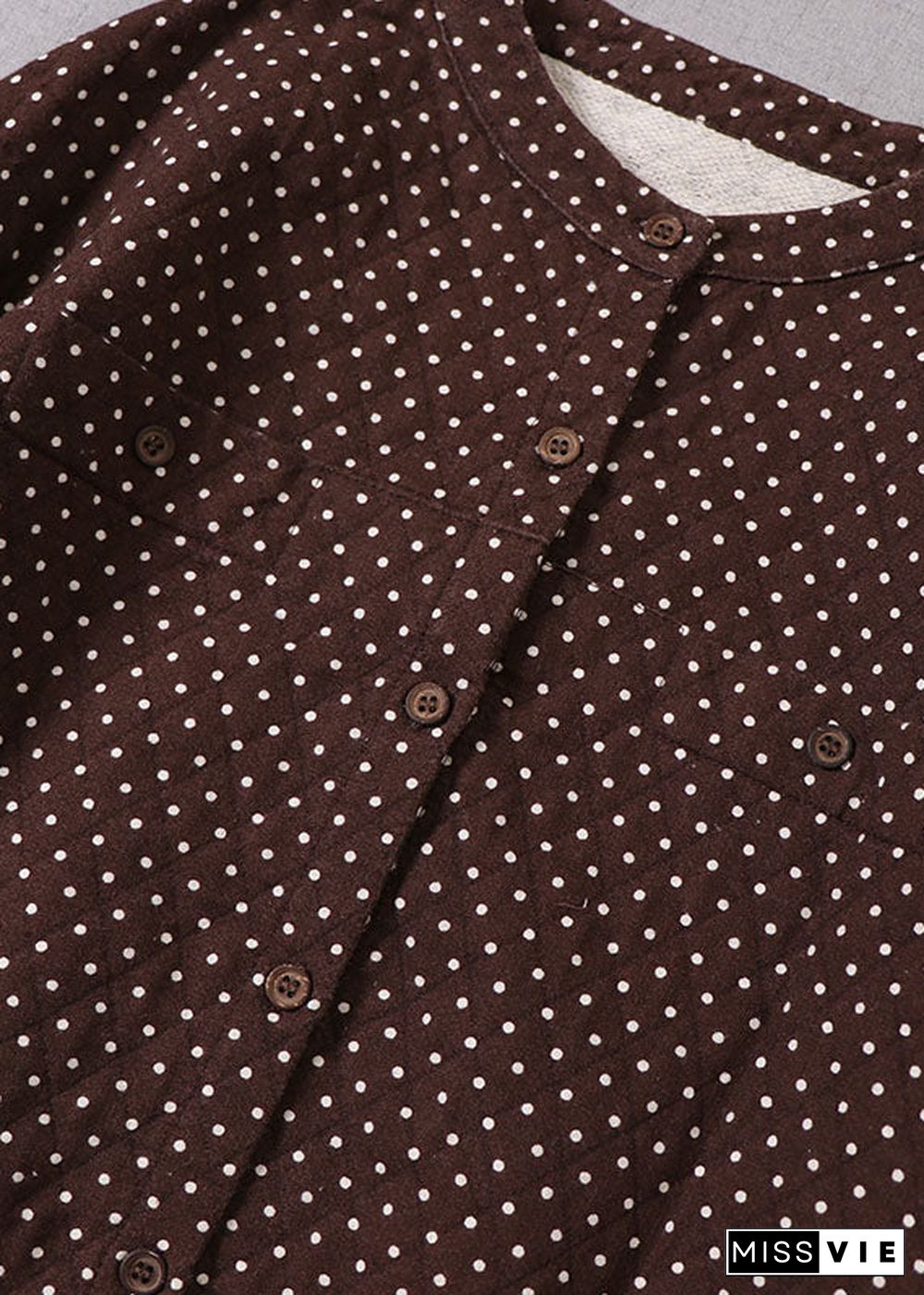 Natural Chocolate low high design Dot Cotton Shirts Winter