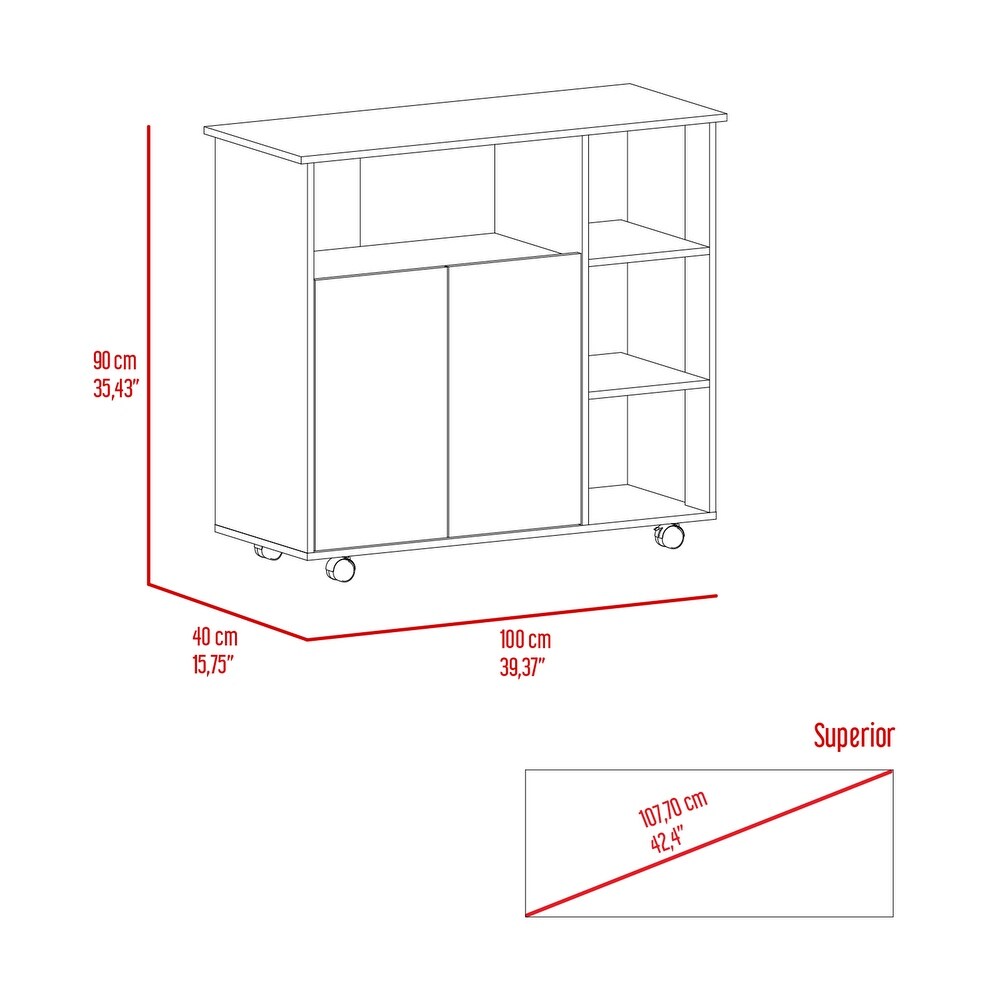 Light Oak Kitchen Island 4 Open Shelves 4 Casters Locking Mechanism   1 Cabinet with 1 Shelves Microwave Cart  White