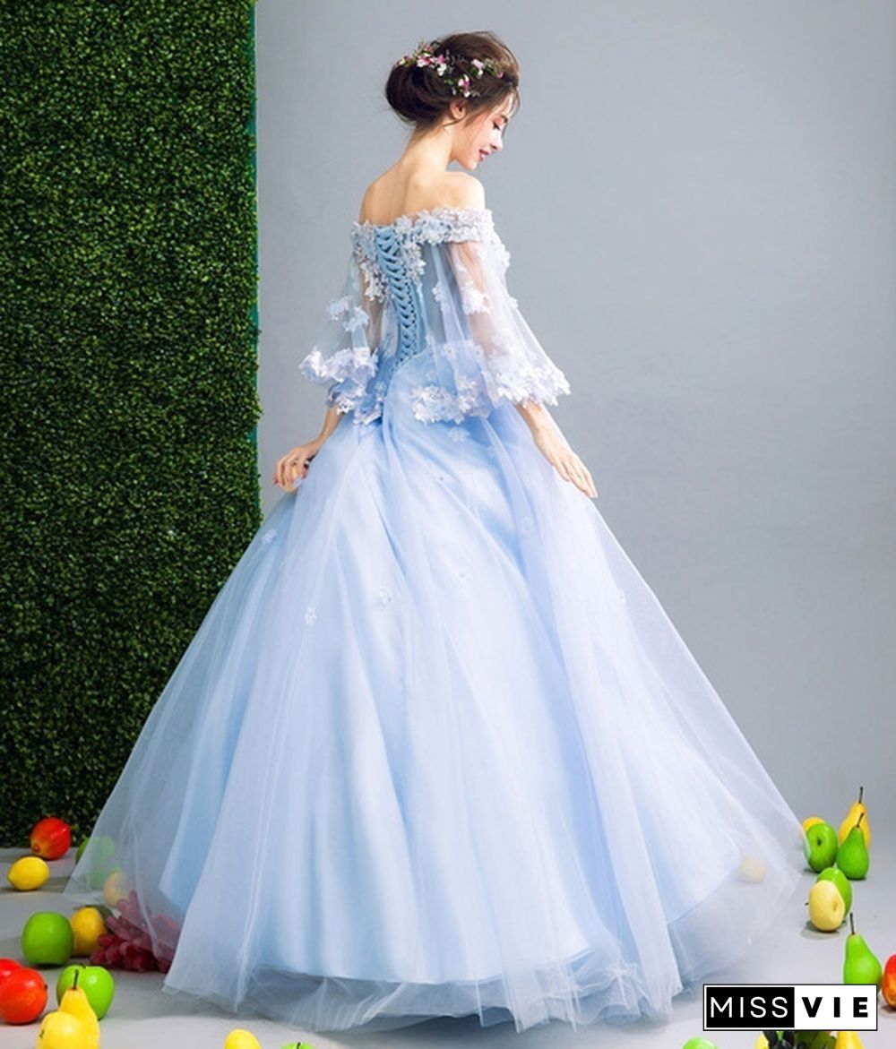 Elegant Off-shoulder Ball Gown Sweetheart Trumpet Sleeve Floor Length Floral Embroidery with Beaded Quinceanera Evening Party Prom Dress