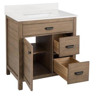 Home Decorators Collection Stanhope 31 in. W x 22 in. D Vanity in Reclaimed Oak with Engineered Stone Vanity Top in Crystal White with White Sink SNOVT3122DR