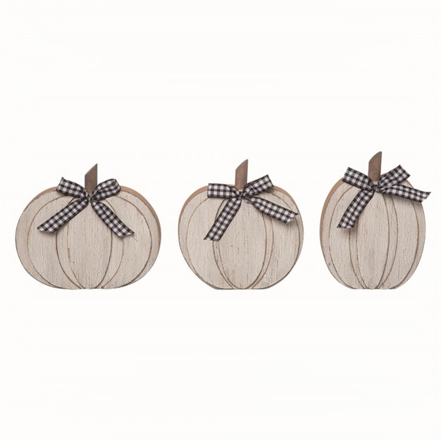 Transpac Wood White Harvest Pumpkins With Bow Set Of 3