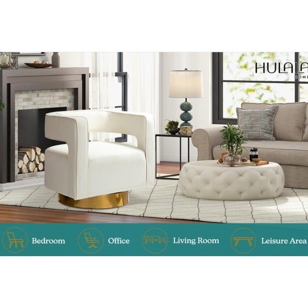 Carisa Modern Upholstered Swivel Comfy Open-Back Barrel Chair with Golden Base by HULALA HOME