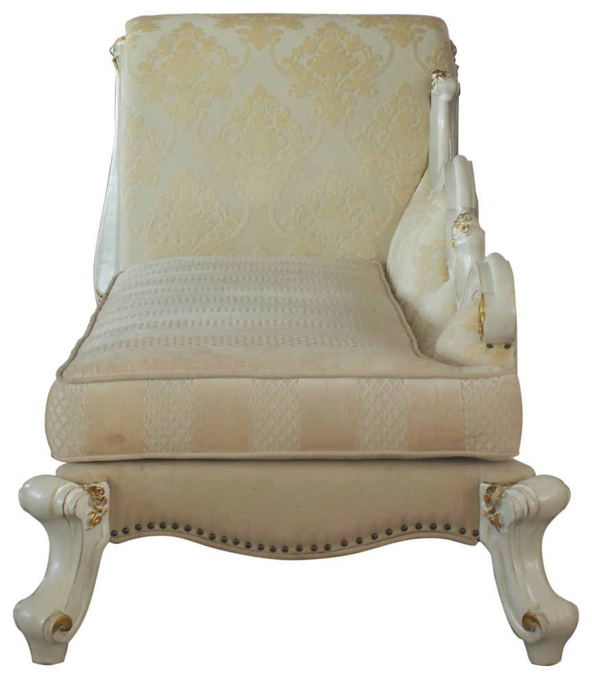 Picardy Chaise With Pillows  Antique Pearl and Fabric   Traditional   Indoor Chaise Lounge Chairs   by Acme Furniture  Houzz