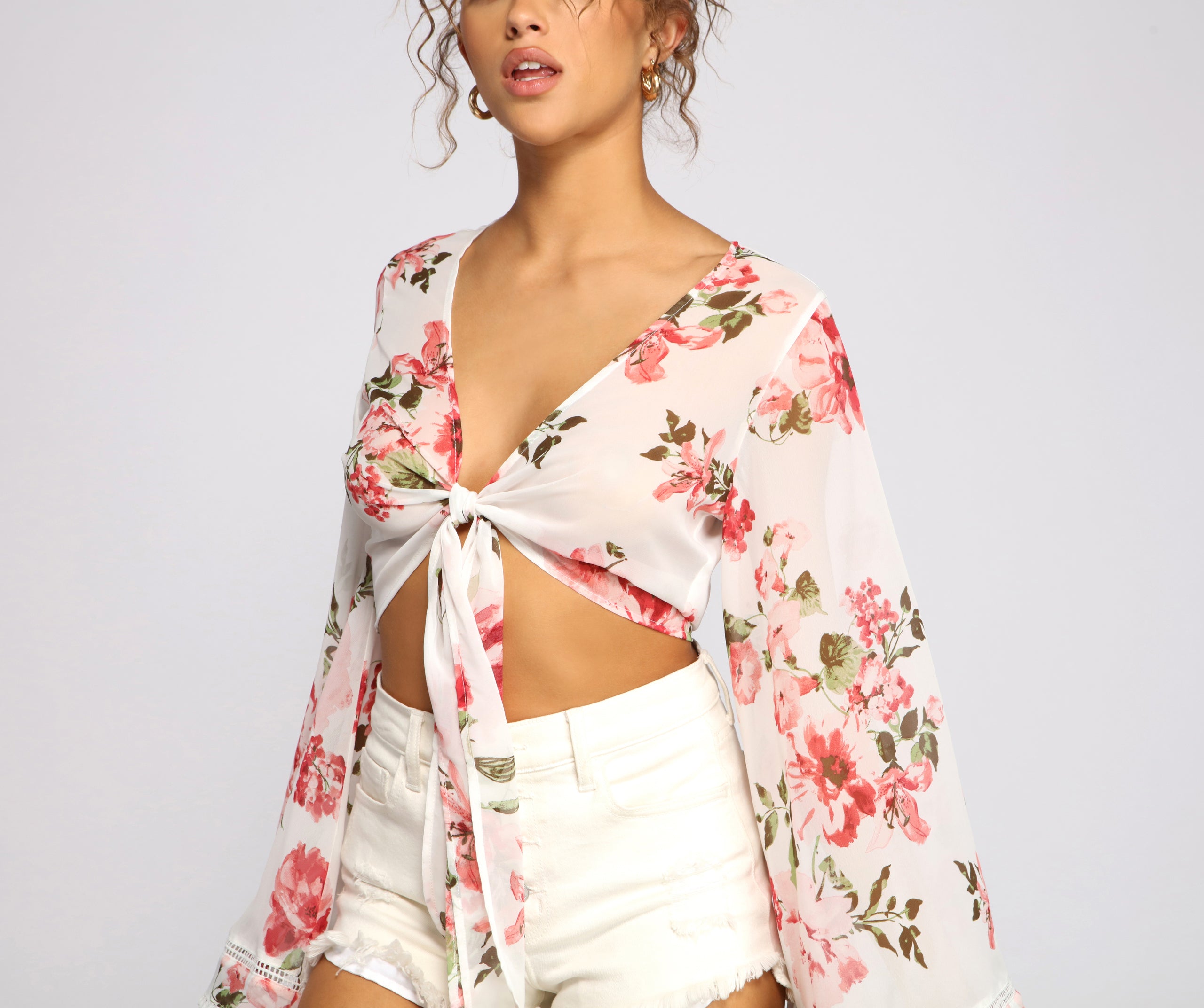 Sweet And Flirty Floral Tie-Front Top