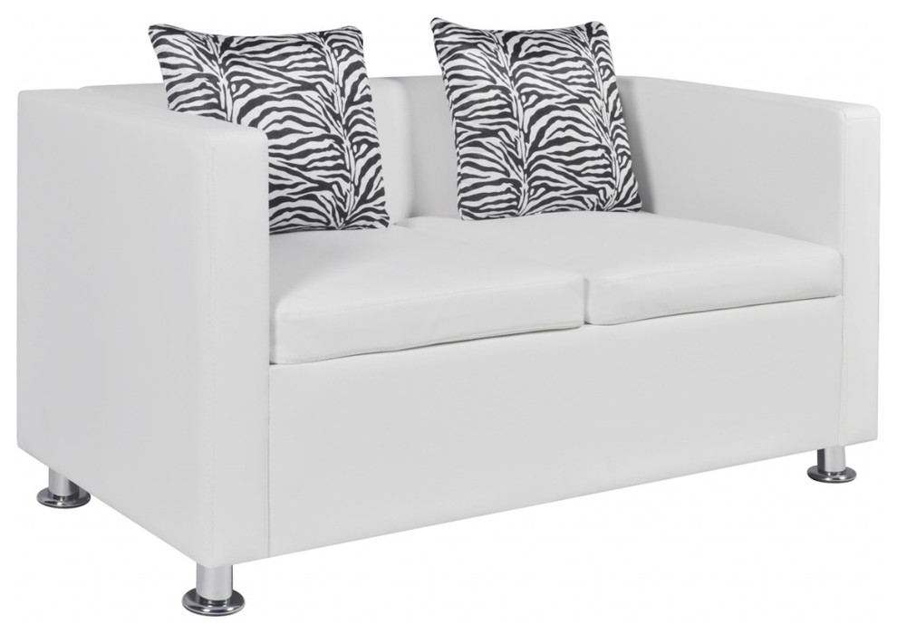 vidaXL Sofa Love Seat Sofa Couch for Living Room Artificial Leather White   Contemporary   Loveseats   by VirVentures  Houzz