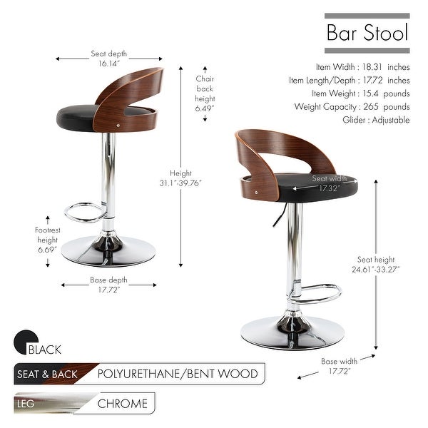 Porthos Home Shane Adjustable Height Swivel Bar Stool， PU Upholstery