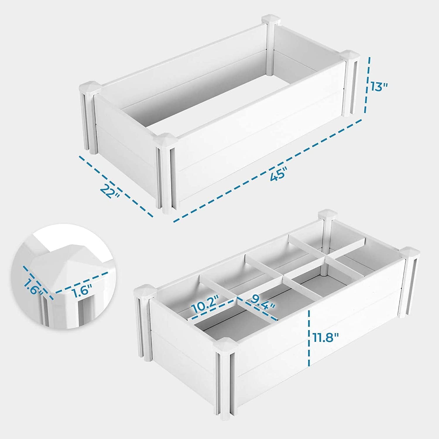 Arlopu PVC Raised Garden Bed, 45.3'' x 22.4'' x 13'' Rectangular Planter Box for Outdoor Garden Yard