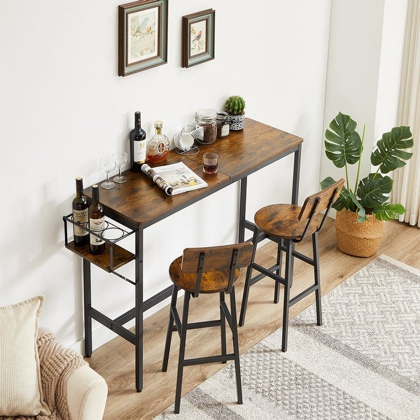 3pcs Industrial Style Bar Table Set with Wine Bottle Storage Rack