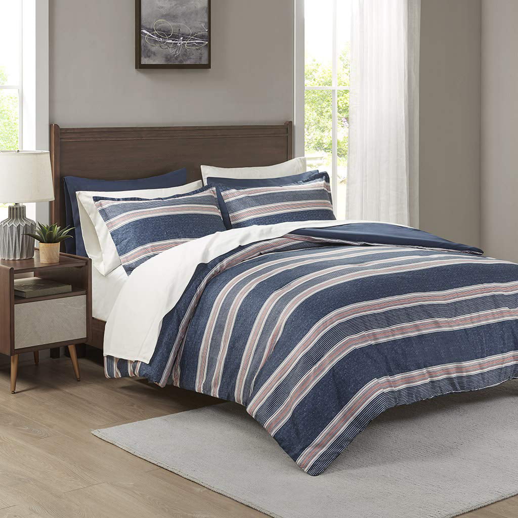 Comfort Spaces Wallace Microfiber 9-Piece Navy/Red Stripe Bed in a Bag Comforter Set， Full